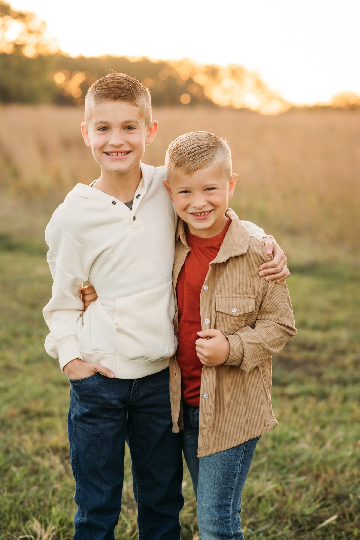 Family portrait in soft warm light on an autumn evening