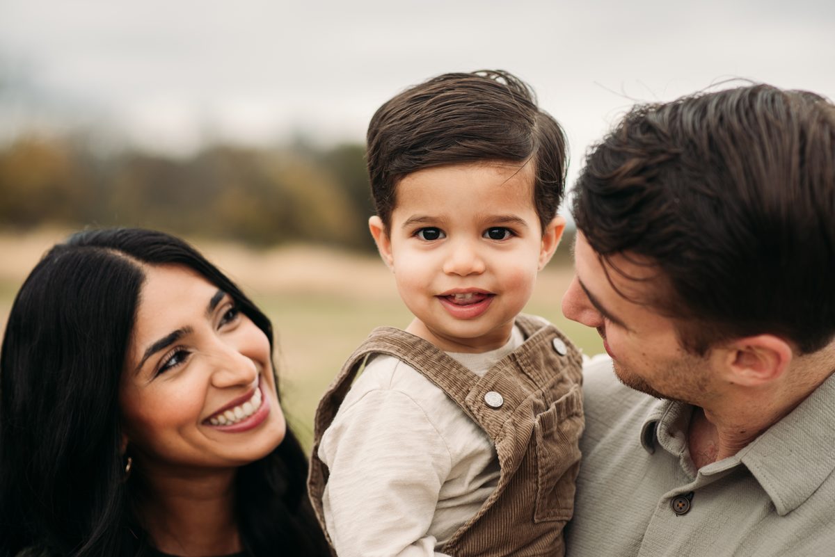 Family portrait in muted winter tones outdoors